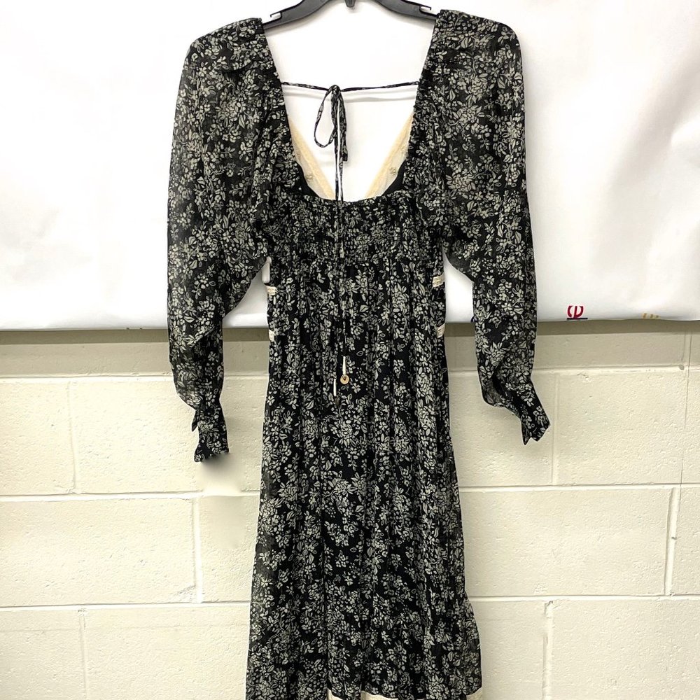 Free People Black Floral Maxi Dress with Cream Trim - Picture 5 of 6